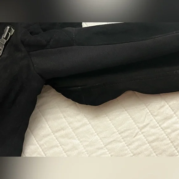 Alice + Olivia Miles Genuine Goat Suede Leather Quilted Zip Moto Jacket Black - Picture 8 of 10